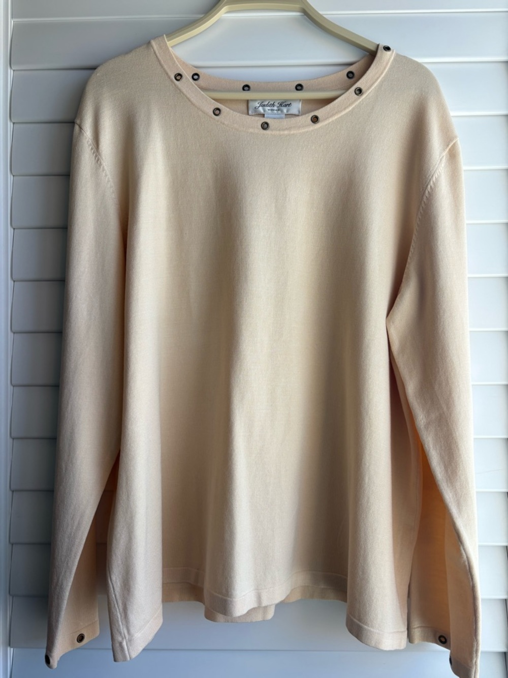 Jude Silk Connally Cream Stud-Trim Long-Sleeve Sweater
